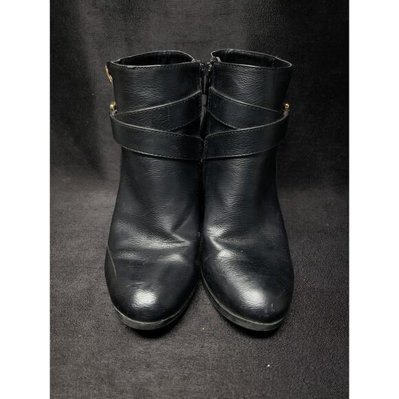 Apt 9 Black Buckled Bootie Block High Heel Side Zip Dress Up Ankle Boot Shoes - Picture 3 of 12